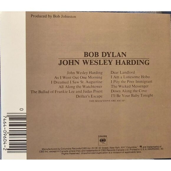 Bob Dylan John Wesley Harding CD Music Album Compact Disc  37704cd - Picture 2 of 2